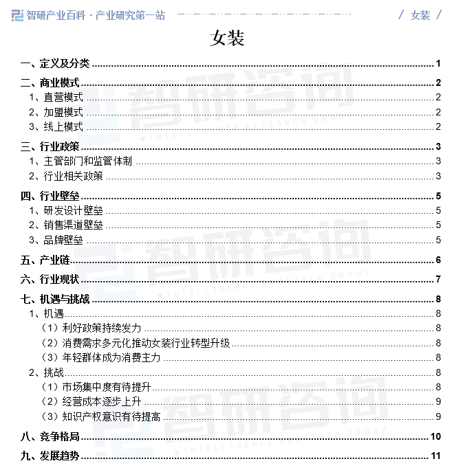 产业链知识图谱智研产业百科【210】——女装k1体育k1体育